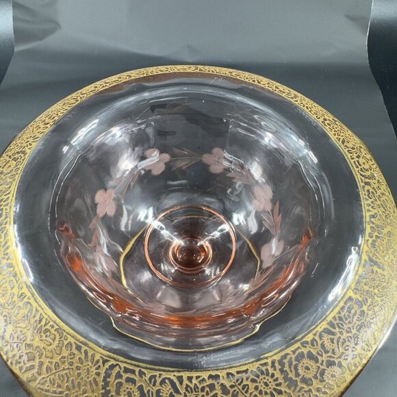 1930s Tiffin Franciscan Pink Depression Gold Edging Rambler Rose Dish Bowl Plate - Picture 10 of 14